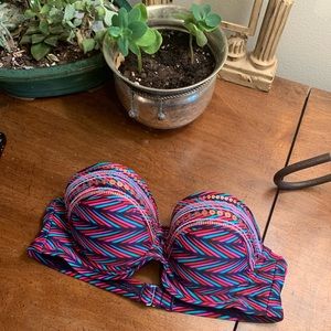 Xhilaration swimwear strapless firm top blue pink red hook latch fun swim sexy